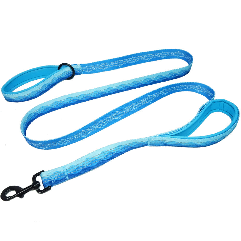 nhance your dog walking experience with the Leashboss Double Handle Dog Leash from the Pattern Collection. This 6Ft Reflective Dog Leash is ideal for large or medium dogs that pull. Featuring two padded handles, it ensures comfort and control, making walks safer and more enjoyable. Upgrade your pet gear today.