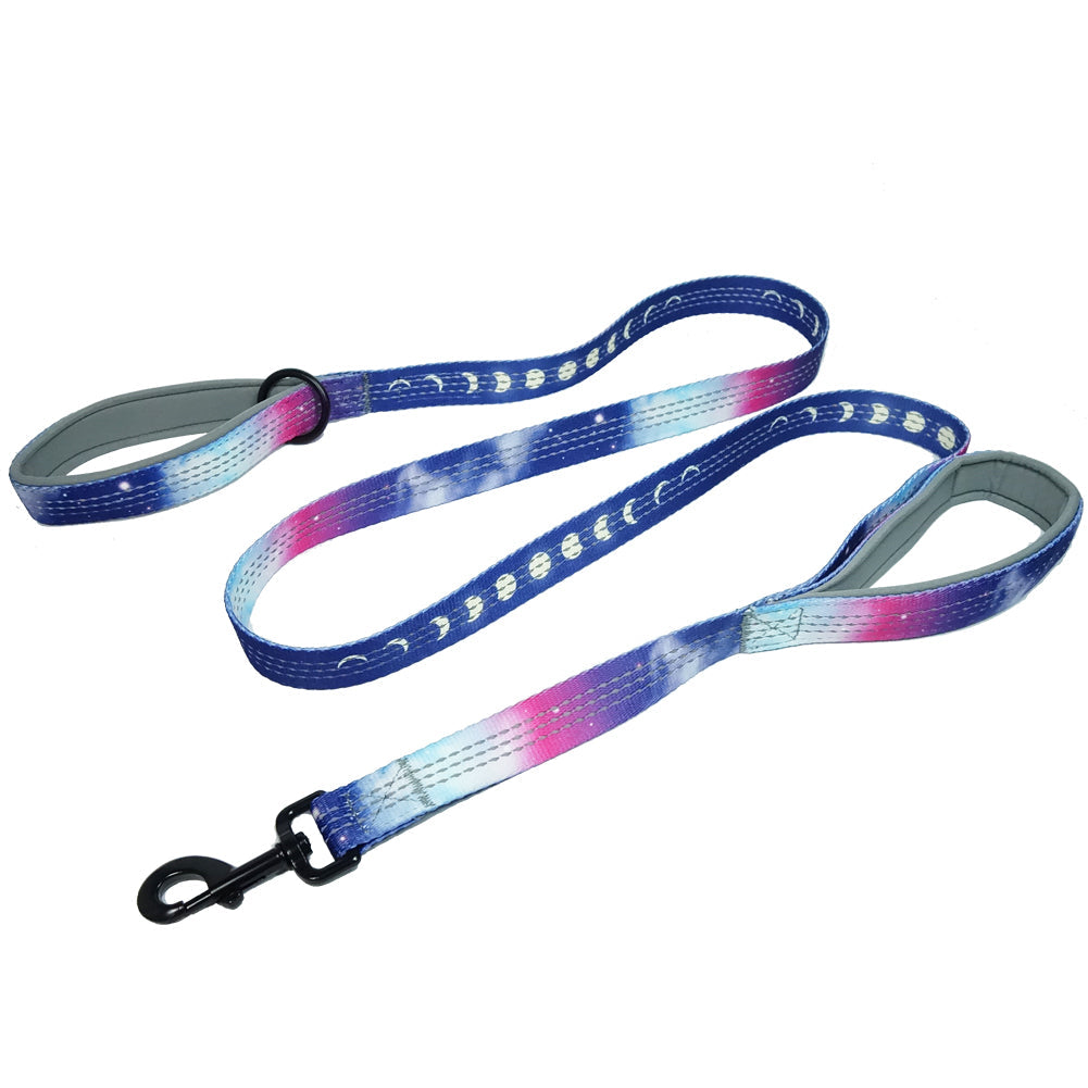 nhance your dog walking experience with the Leashboss Double Handle Dog Leash from the Pattern Collection. This 6Ft Reflective Dog Leash is ideal for large or medium dogs that pull. Featuring two padded handles, it ensures comfort and control, making walks safer and more enjoyable. Upgrade your pet gear today.