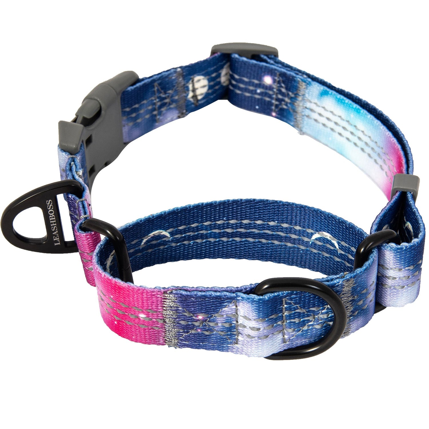 Explore our stylish Pattern Collection Martingale Dog Collar featuring a vibrant and reflective fabric design. Crafted for durability and safety, this collar combines fashion with function. Discover the perfect blend of style and visibility for your furry friend. Upgrade your dog&