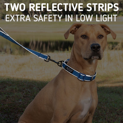 Adjustable Reflective Dog Collar - a premium pet accessory. Enhance visibility during walks with this durable, customizable collar. Ideal for night strolls, the reflective design ensures your furry friend stays seen. Elevate pet safety and style with our adjustable collar for dogs. Order now