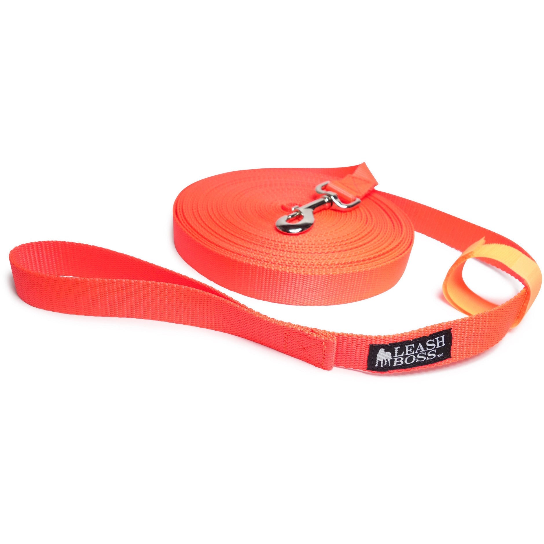 Leashboss Long Trainer - 20 Foot Lead - 1 inch Nylon Long Dog Training Leash with Storage Strap - K9 Recall - for Large Dogs (20 Foot, 1 in, Orange)