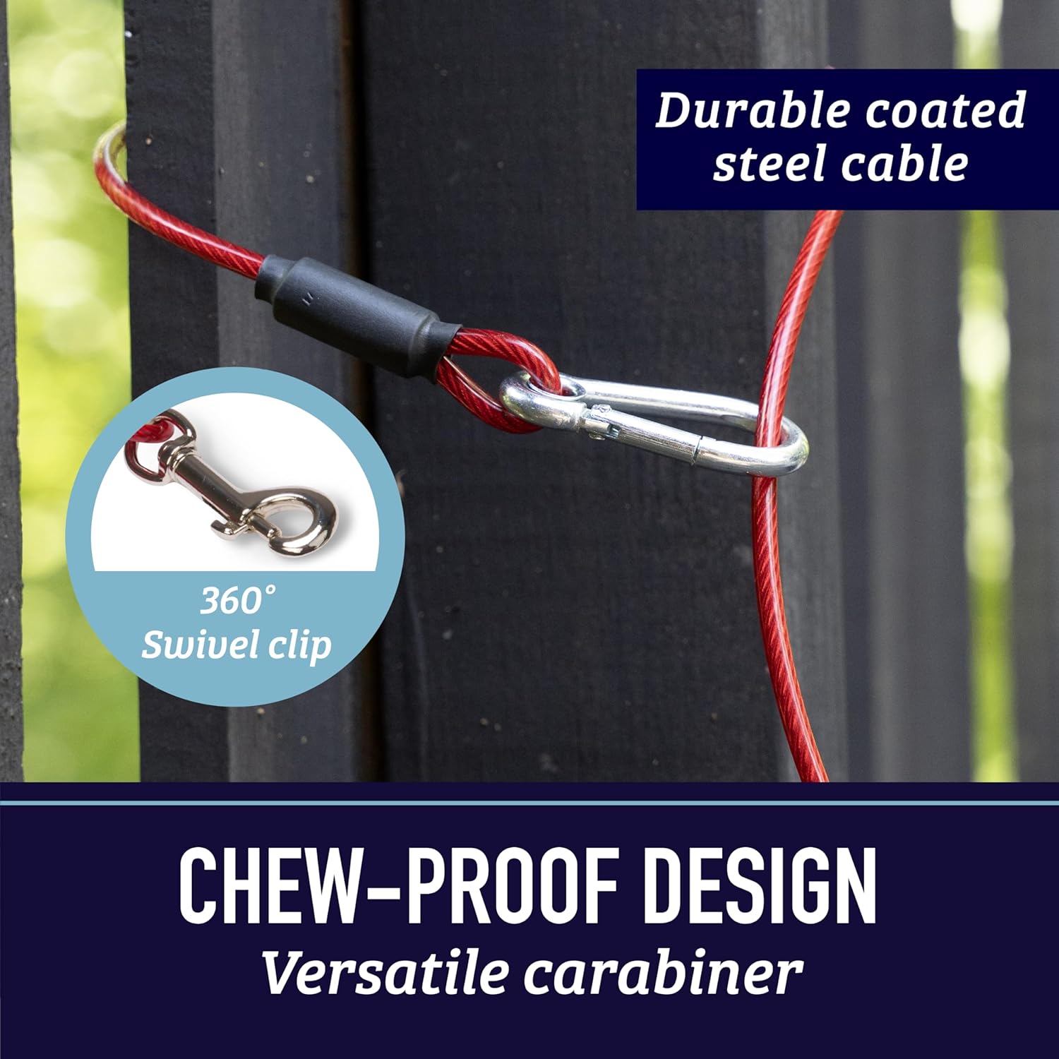 Discover a reliable 5-foot training tie-out cable, perfect for controlled outdoor sessions with your pet. This durable and weather-resistant dog leash ensures secure restraint, fostering effective training. Ideal for obedience drills, the high-quality design offers peace of mind. Elevate your pet training experience with this sturdy 5-foot tie-out cable for dogs.