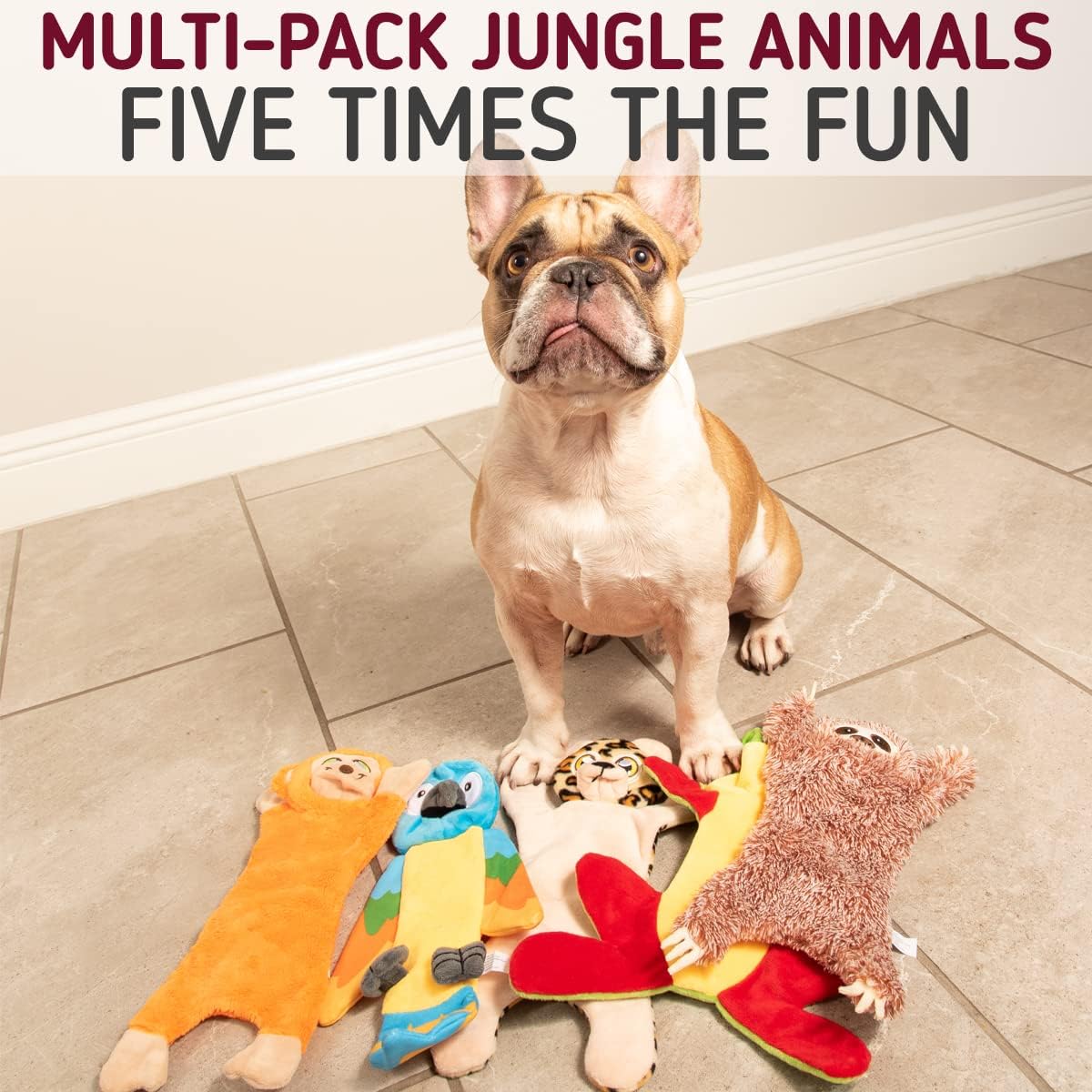 Pack Jungle Animals No-Stuffing Dog Toys - Interior Crinkle and Squeakers