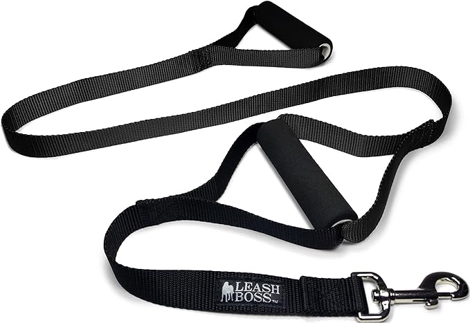 Leash Boss Original - Heavy Duty Two Handle Dog Leash for Large Dogs (Black)