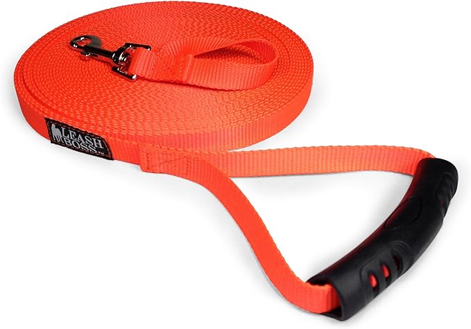 Enhance canine training with the Leashboss Extra Long Dog Leash, a 50-foot recall leash featuring a padded handle for comfort. Ideal for outdoor activities, this durable and reliable long lead leash provides ample freedom while maintaining control. Elevate your dog training experience with this high-quality and extended-length leash.