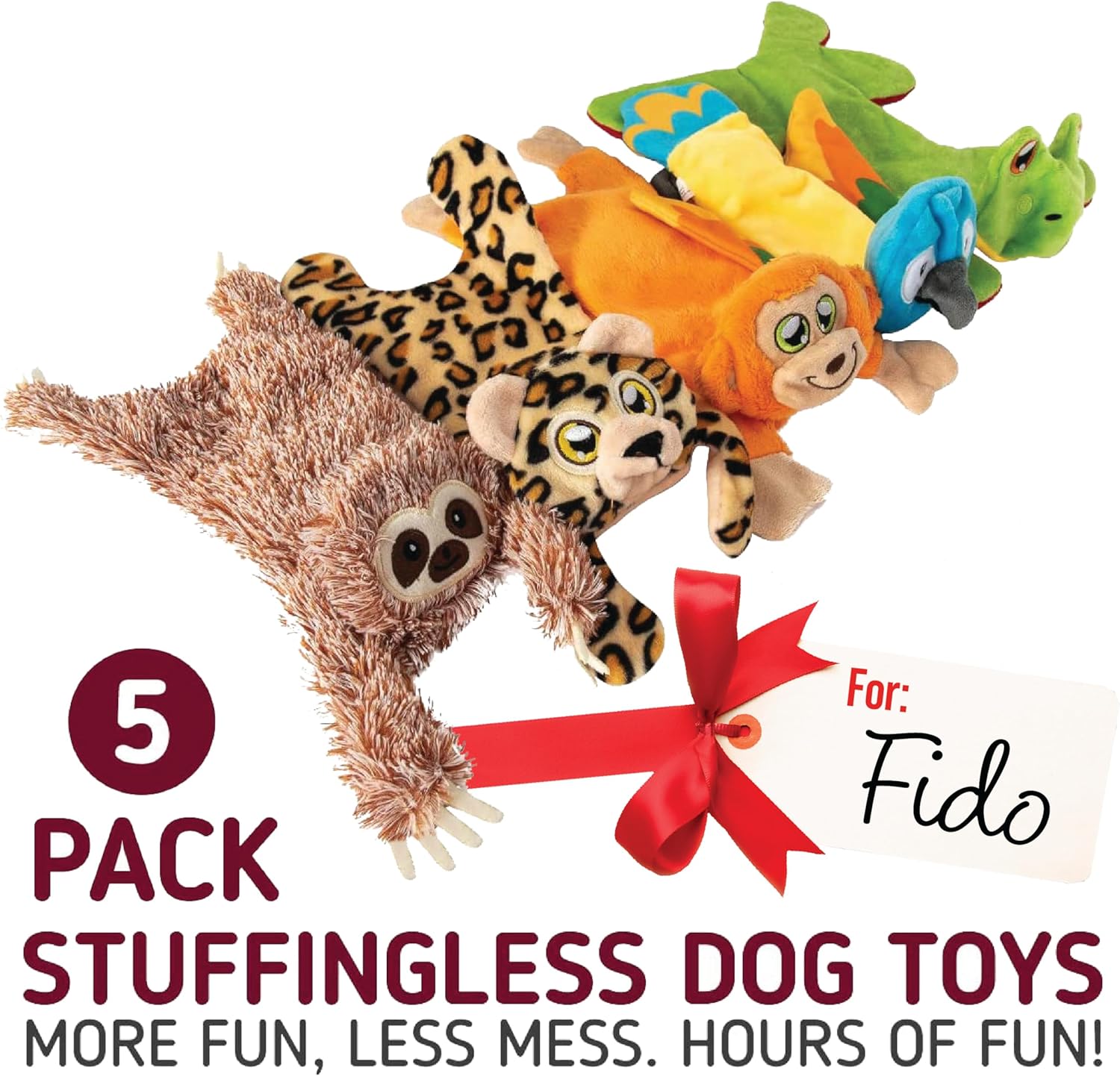 Pack Jungle Animals No-Stuffing Dog Toys - Interior Crinkle and Squeakers