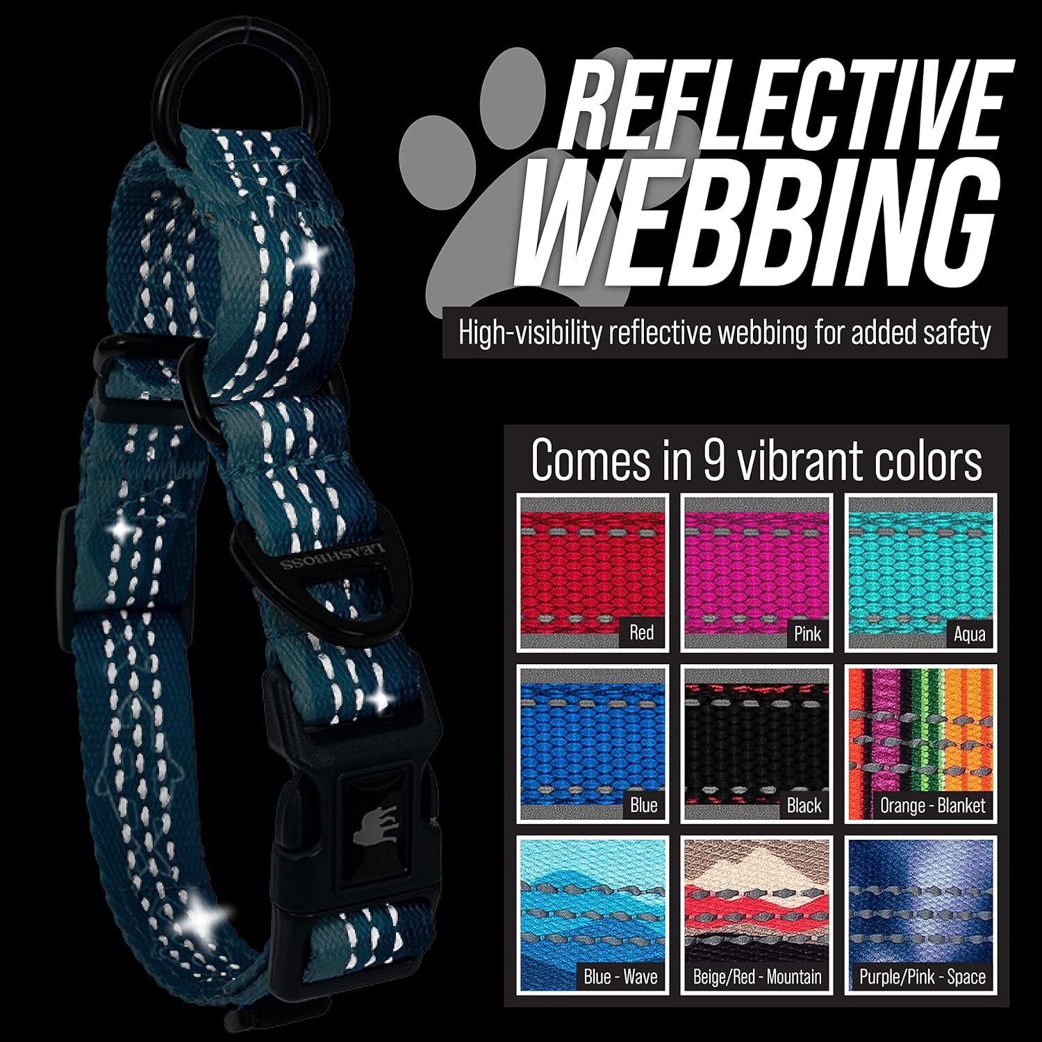 Adjustable Reflective Fabric Martingale Dog Collar