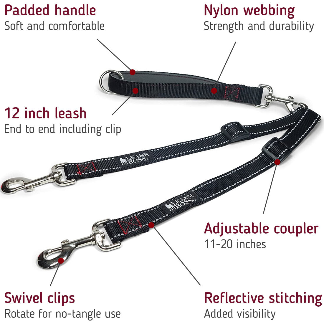 Enhance dog walks with a Two Dog Leash Coupler and Quick Grab 12 Inch Short Lead. This durable coupler allows you to walk two dogs simultaneously, while the 12-inch short lead with a padded handle provides control and comfort. Elevate your canine adventures with this convenient and stylish dog walking accessory.