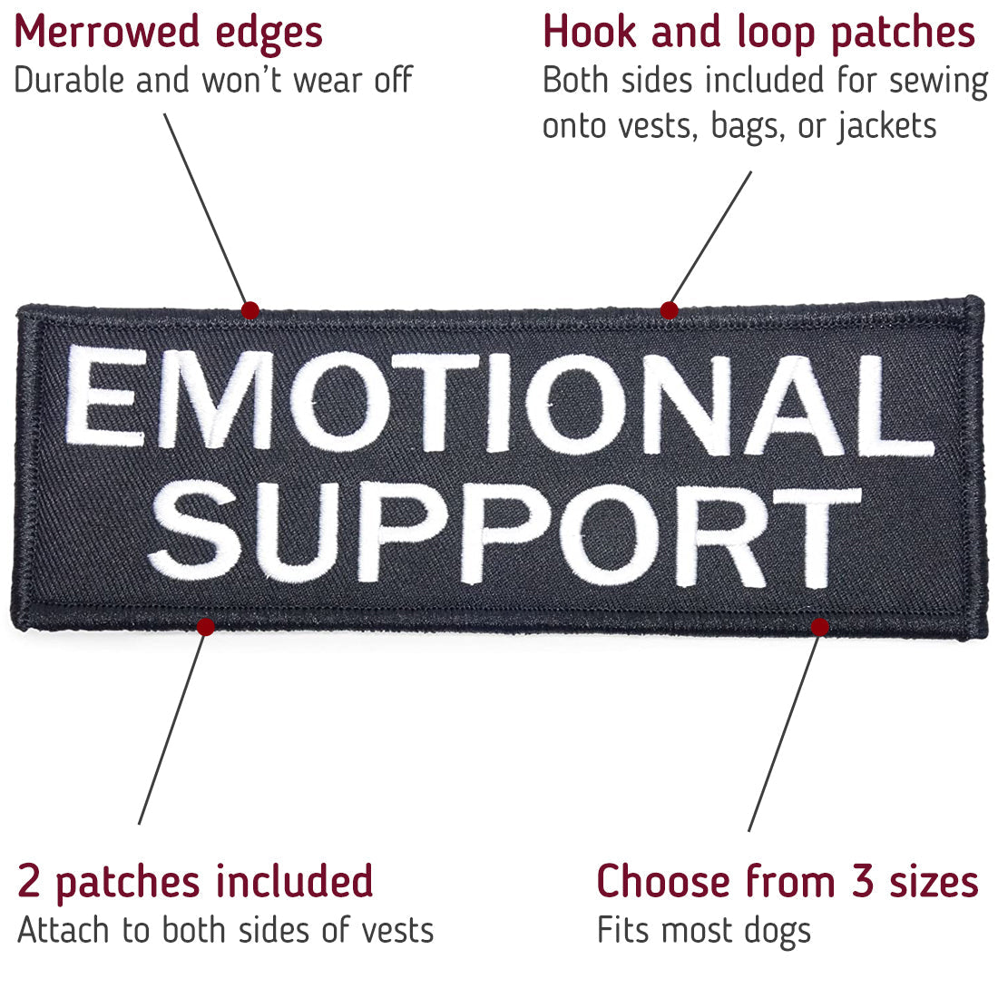 Embroidered &quot;Emotional Support&quot; Dog Patches with Hook/Loop