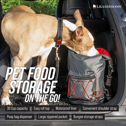 KibbleGo Travel Dog Food Carrier Bag, Top-Rated Canine Meal Companion. Explore the best portable dog food storage with built-in poop bag dispenser and convenient front pocket. Perfect for on-the-go adventures. Purchase the ultimate travel dog accessory for happy tails and hassle-free journeys. Your trusted solution for canine dining essentials.