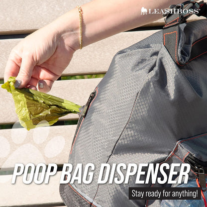 KibbleGo Travel Dog Food Carrier Bag, Top-Rated Canine Meal Companion. Explore the best portable dog food storage with built-in poop bag dispenser and convenient front pocket. Perfect for on-the-go adventures. Purchase the ultimate travel dog accessory for happy tails and hassle-free journeys. Your trusted solution for canine dining essentials.