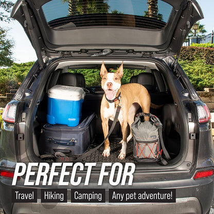 KibbleGo Travel Dog Food Carrier Bag, Top-Rated Canine Meal Companion. Explore the best portable dog food storage with built-in poop bag dispenser and convenient front pocket. Perfect for on-the-go adventures. Purchase the ultimate travel dog accessory for happy tails and hassle-free journeys. Your trusted solution for canine dining essentials.