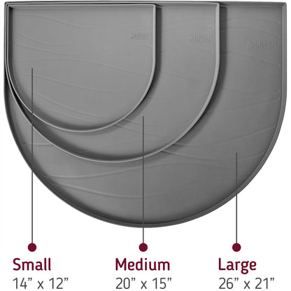 Size chart for Leashboss Fountain Mat Enhance pet hydration with the Leashboss Fountain Mat, a durable silicone water mat crafted for pet fountains and gravity water bowls. This non-slip, easy-to-clean mat safeguards floors while providing a stylish solution for your furry friend&